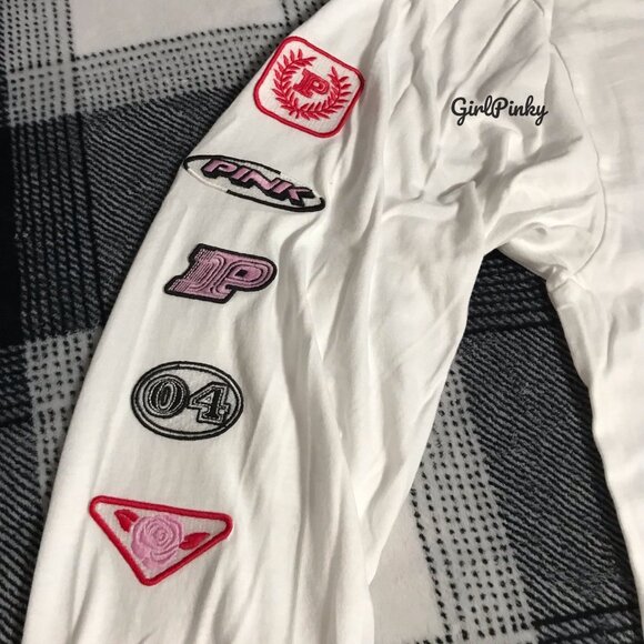 victoria secret PINK CAMPUS long sleeve tee RACING THEME LOGO SIZE MEDIUM - Picture 8 of 11